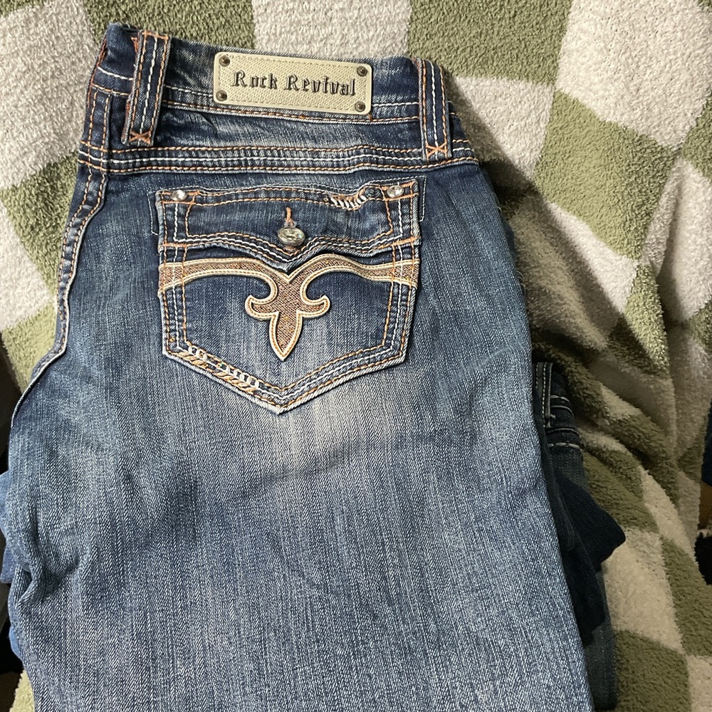 Rock Revival Distressed Blue Jeans